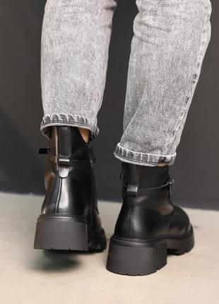 Стильные черные зимние женские ботинки на высокой подошве,на замке, кожаная, натуральная кожа и мех9 фото