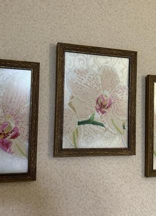 Триптих бисером орхидея,ручная работа