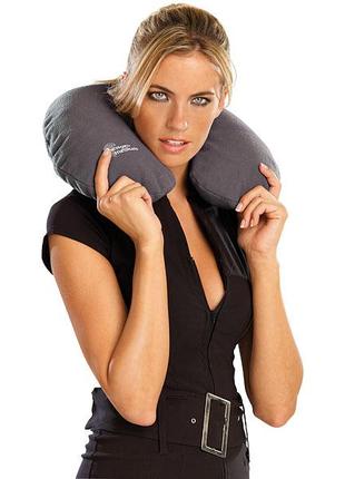 Подушка для шиї та подушка надувні в туристичному комплекті, темно-сіра3 фото