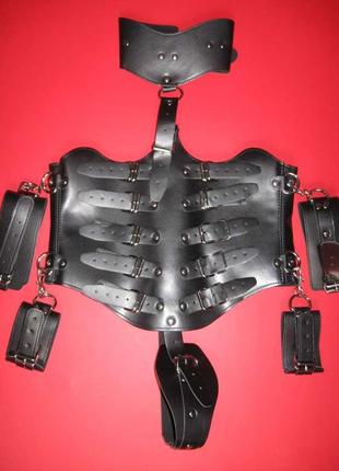 Игры влечения: кожаный корсет с открытой грудью и трусиками s/m/l чёрный ( 170-011 )1 фото