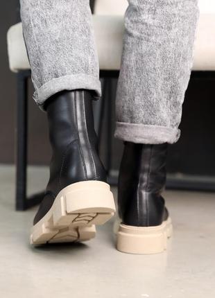 Стильные черные зимние высокие женские ботинки на массивной подошве, кожаные/кожа-женская обувь на зиму6 фото