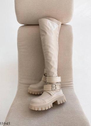 Женские кожаные ботинки бежевого цвета8 фото