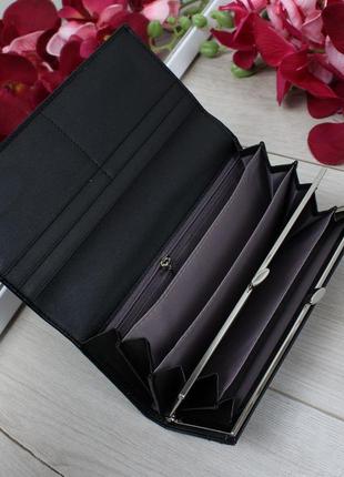 Женский качественный стильный кошелек из эко кожи черный4 фото