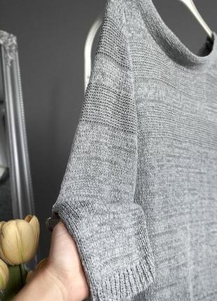 Удлиненный серый вязаный свитер - туника/платье8 фото