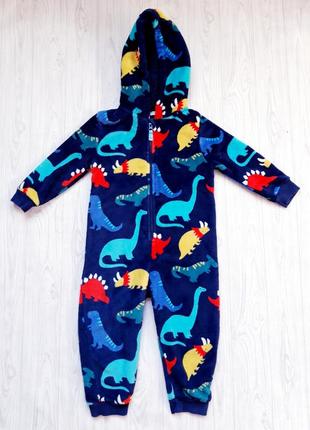 🙍‍♂️теплая, пушистая, флисовая пижама, кигуруми marks &amp; spencer, мальчик, с динозаврами, цветная, с капюшоном, зимняя, демисезонная,