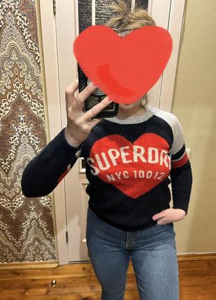 Superdry nyc 10012 вовняний светр джемпер колор блок серце