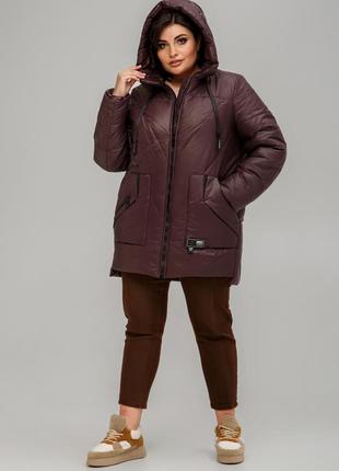 Демисезонная куртка познань с удлиненной спинкой большого размер осень-зима 50-60 размеры разные цвета бургунд3 фото