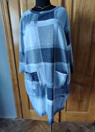 Платье в клетку накладные карманы батал