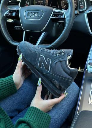 Зимові жіночі кросівки new balance 574 high dark gray fur