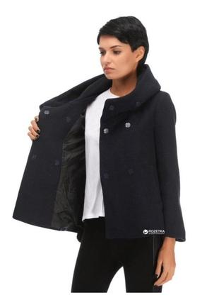 Черное шерстяное полупальто zara xs с капюшоном