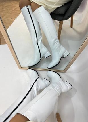Белые кожаные высокие сапоги до колена цвет на выбор2 фото