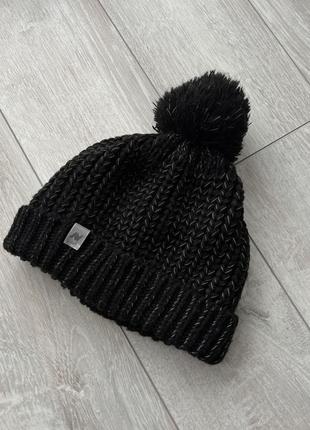 Чорна в'язана шапка на флісі next тепла зимова шапка з світловідбиваючою ниткою шапка в’язана чорна 7-8р.