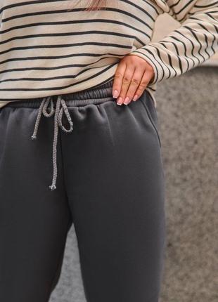 Карго штани на флісі теплі брюки карго кишені спортивні висока посадка резинки манжети брюки джогери оверсайз10 фото