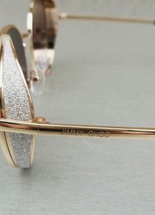 Jimmy choo очки женские солнцезащитные круглые коричневые в золотой металлической оправе4 фото