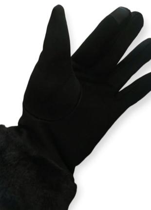 Женские замшевые перчатки fashion сенсор подкладка мех черные2 фото