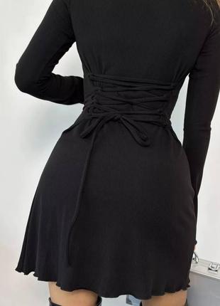 Ангоровое платье в рубчик с корсетом на шнуровке на спине и длинными рукавами 🔥9 фото