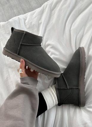 Чоботи теплі ugg ultra mini grey suede (хутро)