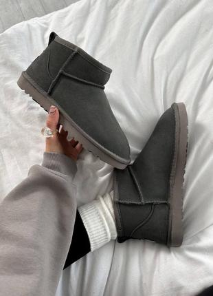 Сапоги теплые ugg ultra mini grey suede (мех)3 фото