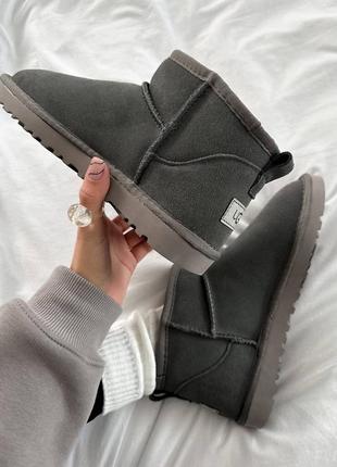 Сапоги теплые ugg ultra mini grey suede (мех)6 фото