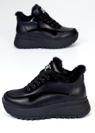 Спортивные ботинки "regina", черные, натуральная кожа/замша, зима4 фото