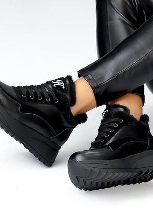 Спортивные ботинки "regina", черные, натуральная кожа/замша, зима10 фото