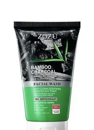 Пенка от черных точек и жирного блеска zozu bamboo charcoal facial cleansing, 100 g