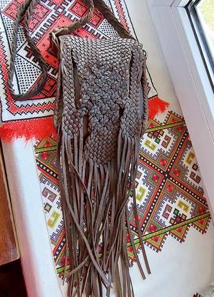 Сумка шкіряна з бохромой крос-боди