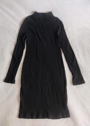 Мини платье черная в рубчик с воротником-стойкой3 фото