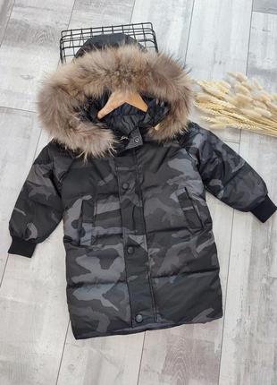 Удлиненная детская зимняя куртка с опушкой3 фото