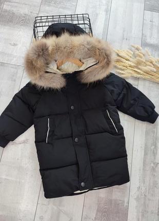 Удлиненная детская зимняя куртка с опушкой5 фото