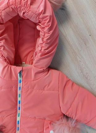 Зимняя куртка для девочки с ушками и перчатками3 фото