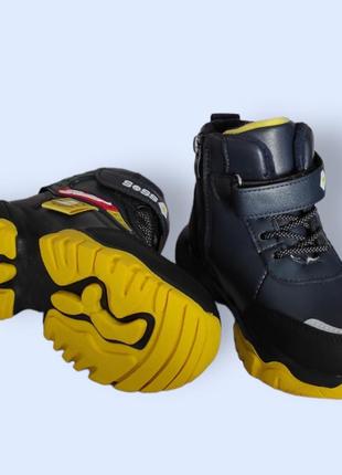 Зимові черевики для хлопчика яскраві модні сині, жовті2 фото