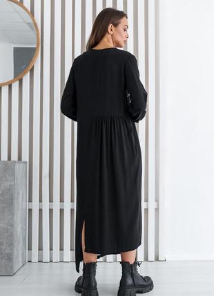 Демисезонное платье миди фрей длины штапельное с поясом 42-56 размеры черный9 фото
