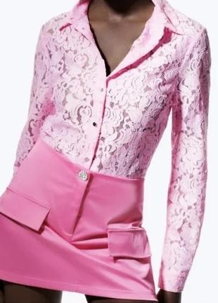 Шелковая юбка мини атласная юбка мини-юбка розовая юбка барби zara юбка barbie развая мыны юбка сатиновая юбка