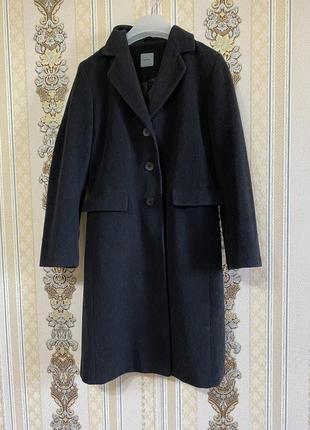 Стильне пальто, шерстяное пальто темный графит1 фото