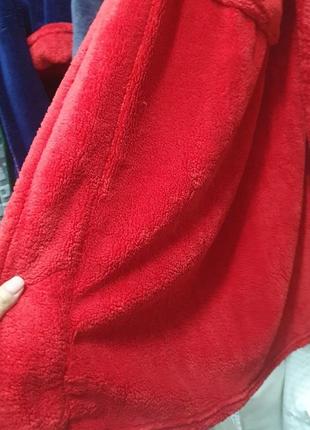 Красный/большой крупный длинный махровый теплый халат с капюшоном s-6xl есть цвета4 фото