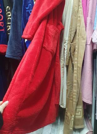 Красный/большой крупный длинный махровый теплый халат с капюшоном s-6xl есть цвета5 фото