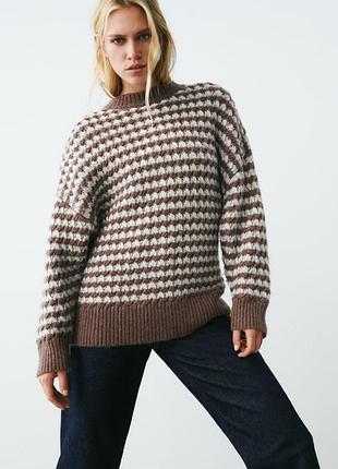 Светр кофта сукня вовна в'язаний коричневий oversize zara s m l 2142 221
