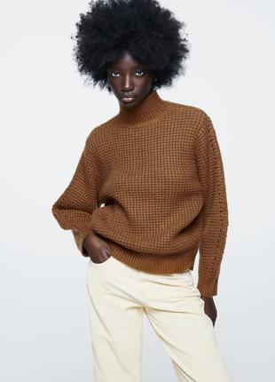 Светр кофта в'язаний вафельний з візерунком вовна zara s m l 0014/129