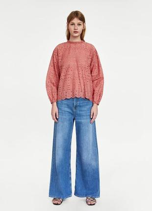 Розкішна стильна блуза сорочка zara шикарною прошвою ніжно-коралового кольору