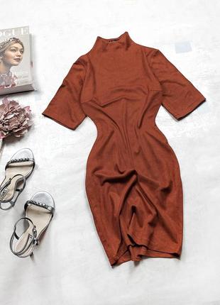 Стильна бархатна сукня-футляр shein теракотового кольору з високим горлом