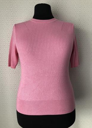 Розовый джемпер в рубчик с коротким рукавом от marks&spencer, размер 18/46, укр 50-52-54