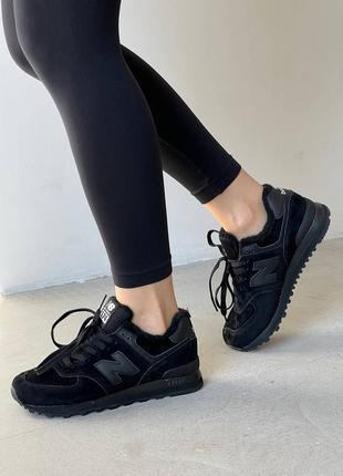 Кроссовки мех new balance total black fur