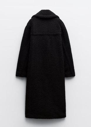 Длинное черное двубортное пальто овчина zara new3 фото