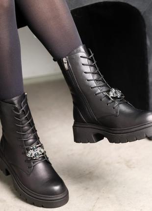 Стильные черные, практичные женские зимние высокие ботинки,берцы на толстой подошве, кожаные, кожаные, мех5 фото