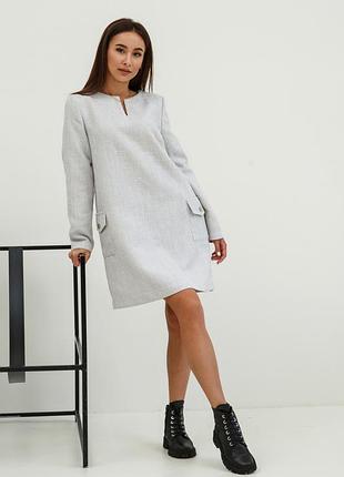 Вільна коротка демісезонна сукня медді із тканини шанель 42-56 разміри світло-сіра