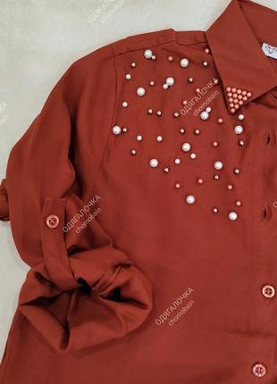 Сорочка укорочена, сорочка з перлинами3 фото