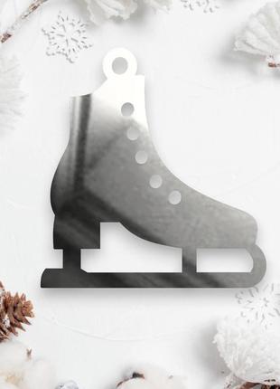 Дзеркальна ялинкова іграшка "ковзани" новорічна прикраса на ялинку з полістиролу, 7 см срібло1 фото