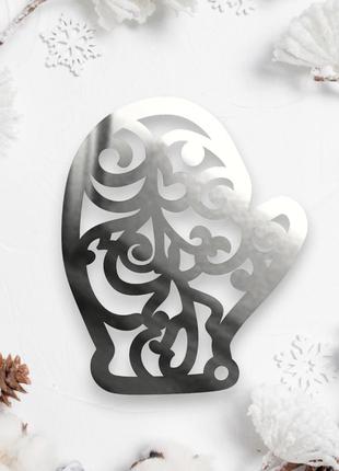 Зеркальная елочная игрушка "варежка рукавица вензел" новогодняя украшение на ёлку из полистирола, 7 см серебро1 фото