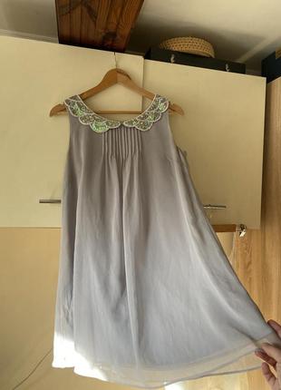 Платье серое, легкая туника, платье с вышивкой, платье мини2 фото